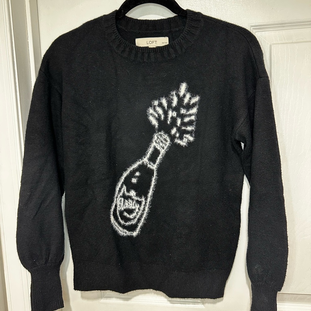 LOFT Black Crewneck Sweater with White Graphic
